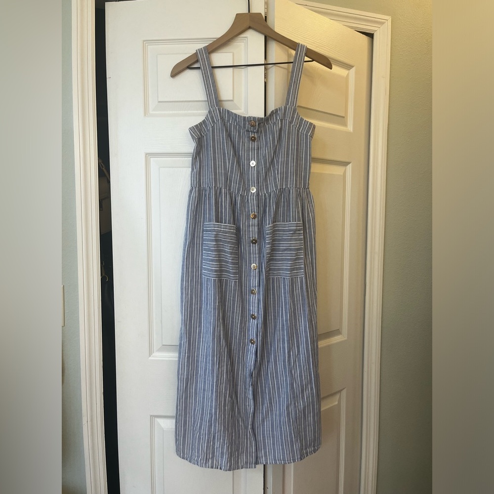 Melissa Odabash Celine Blue Striped Button-front Belted Midi Dress Cotton - Picture 2 of 7